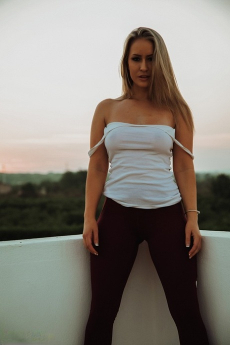 Blonde chick Candice Collyer doffs black leggings to get naked on a balcony 37231687