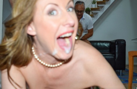 Mature MILF Lara Latex shows off a mouthful of cum after MMF sex 74871145