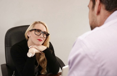 Glasses clad blonde secretary AJ Applegate having 69 sex on office desk 13388115