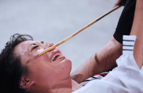 Asian sex slave is tied up with ropes and masturbated until she loses her mind